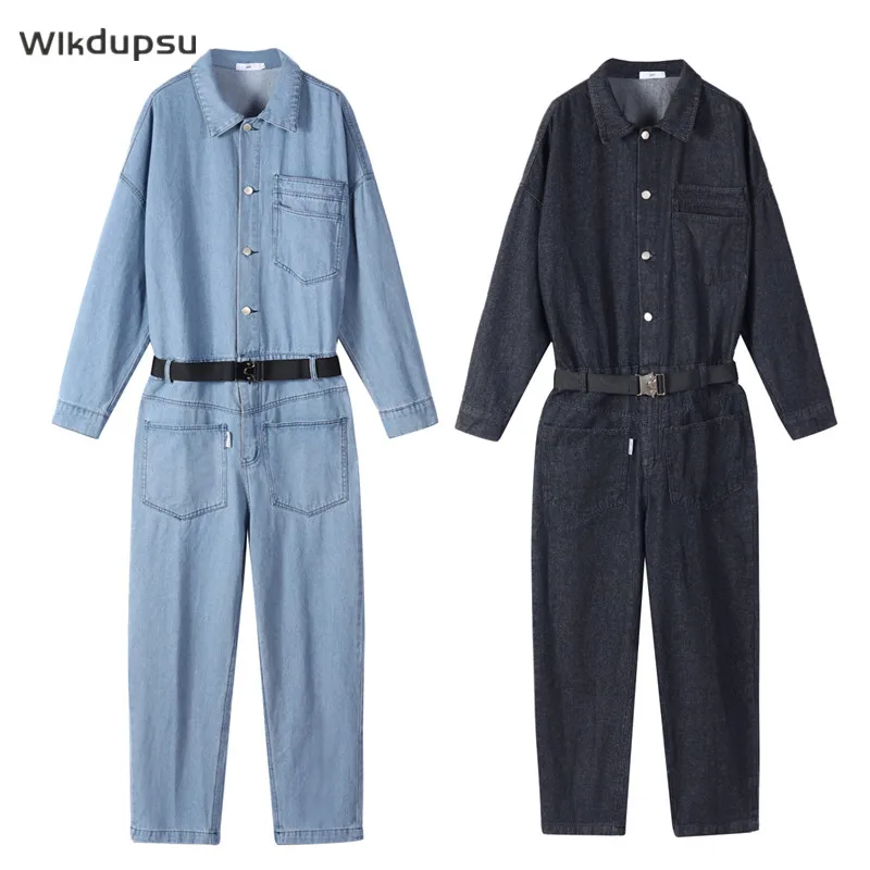 Denim Overalls Jumpsuit For Men Jeans Pants Suit Long Sleeve Casual Fashion Slim Blue Black Rompers Spring Autumn Male Clothing