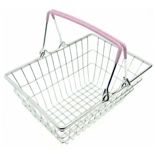 Розовый Children Miniature Metal Supermarket Shopping Basket Pretend Role Play Toy Gift - Цвет: Розовый