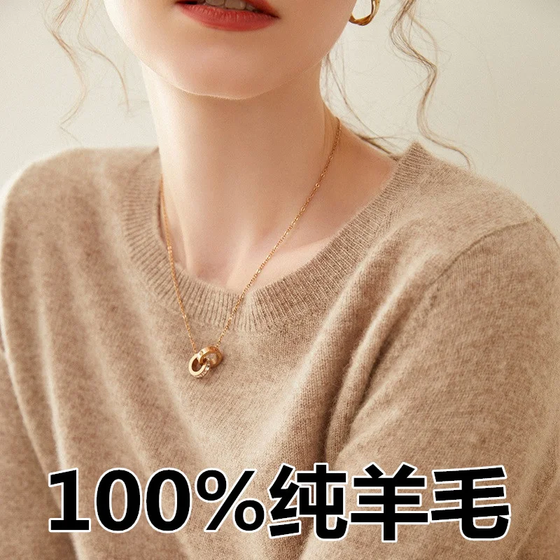

Round neck women's 100% wool sweater 2021 new style knitted solid color long-sleeved cashm sere sweater Spring and Autumn