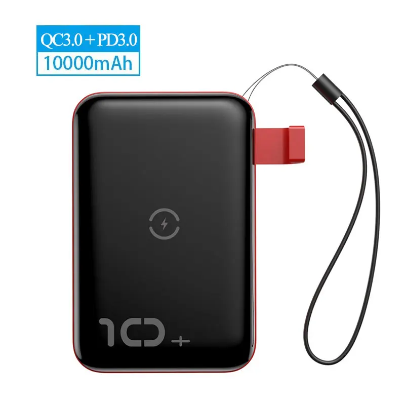 Powerbank Red Baseus 10 Вт, беспроводной внешний аккумулятор, 10000 мА/ч, быстрая зарядка, 3,0+ PD3.0, внешний аккумулятор, Беспроводная зарядка, Внешнее зарядное устройство для Xiaomi - Цвет: Powerbank Red
