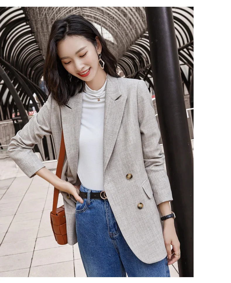 Серый маленький женский пиджак Повседневный весенне-осенний Новый свободный