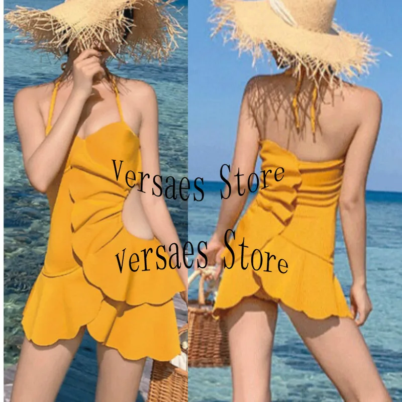 

2021 Элитный бренд с асимметричным подолом с оборками с принтом модное женское цельное платье, цельное возраст уменьшения талии тонкий сексу...