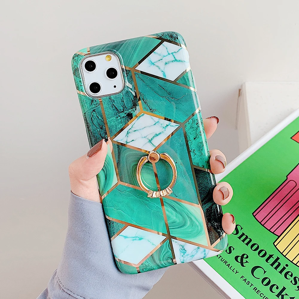 v Чехол для телефона LOVECOM для iPhone 11 Pro XR XS Max 6 6S 7 8 Plus X Мягкая Гальваническая мраморная задняя крышка с кольцом на палец - Цвет: v