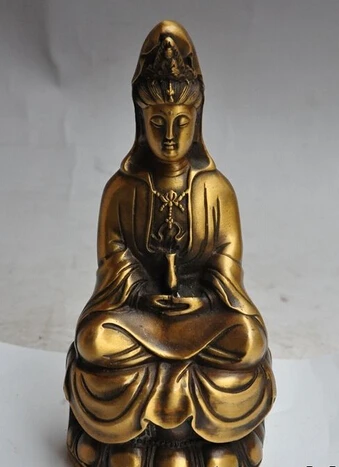

9"tibet Buddhism Bronze Seat Lotus Kwan-Yin Guan Yin Bodhisattva Buddha Statue 21cm