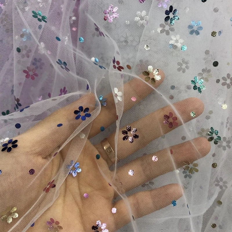 Яркая блестящая прозрачная нейлоновая сетчатая Тюль с цветами сливы марлевая