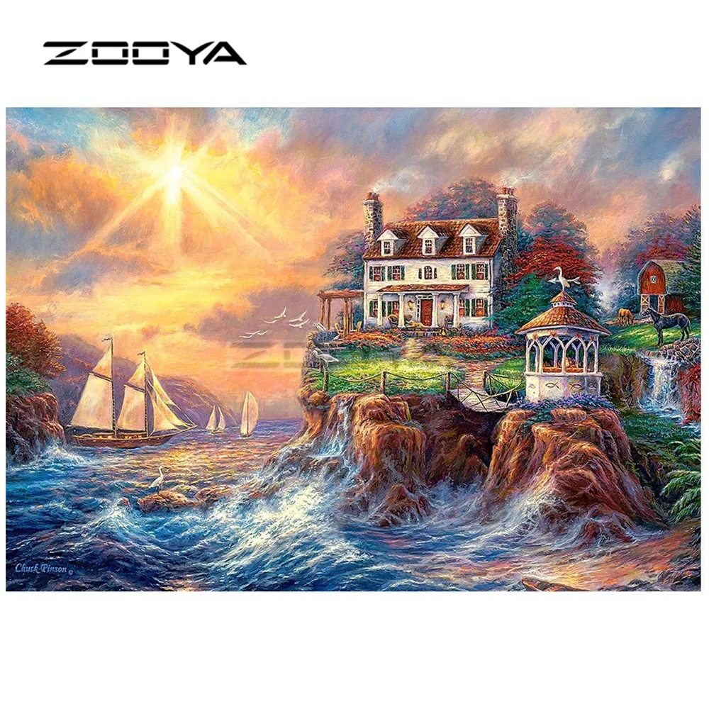 ZOOYA Алмазная вышивка DIY Картина Пейзаж морской закат парусник крестиком на