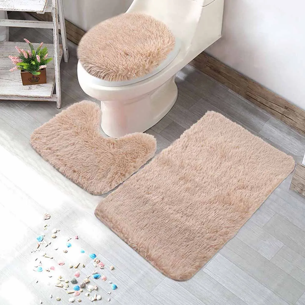 3pcsset solid color bathroom mat anti slip fluffy hairs shower carpets toliet side rug toilets seat cushion home decoration free global shipping