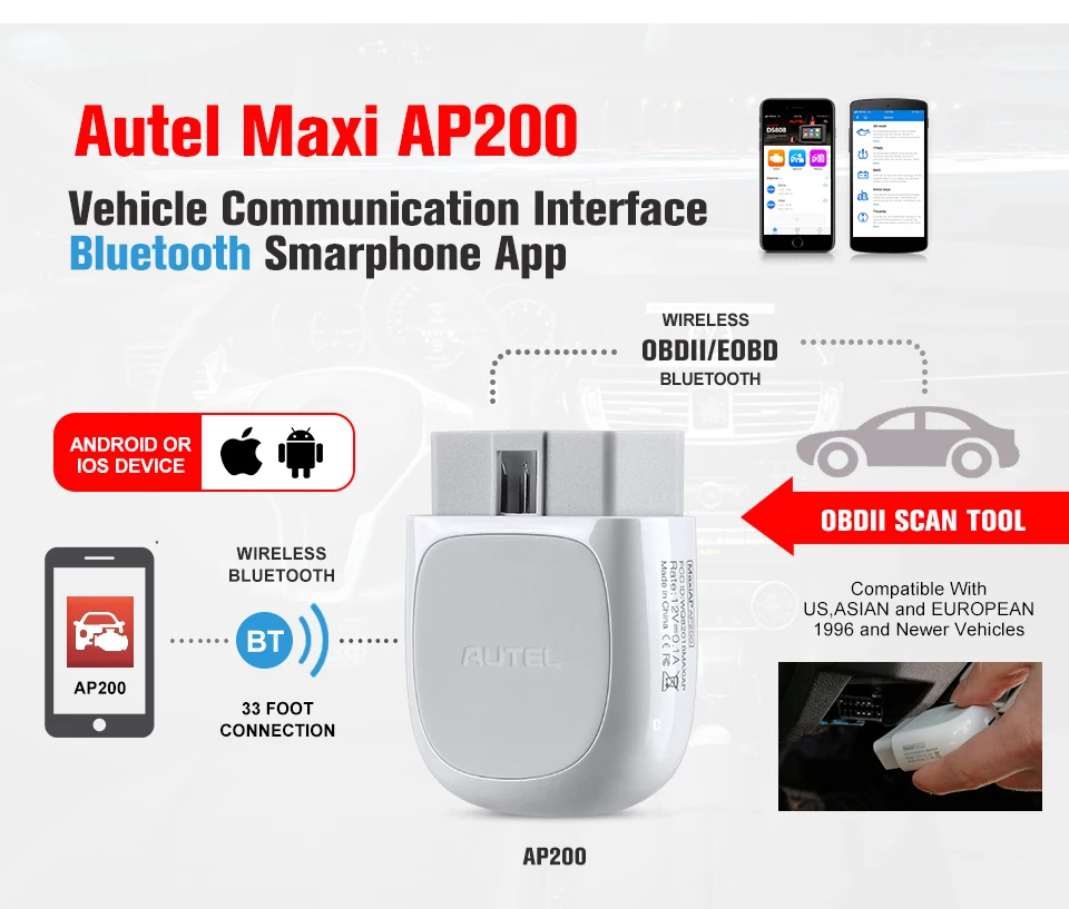 OBDIICAT оригинальный Autel AP200 Bluetooth OBD2 сканер считыватель кодов полная система