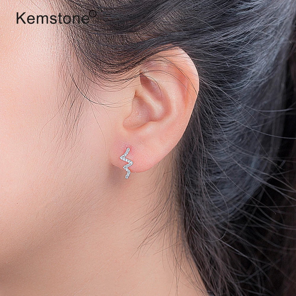 

Kemstone 925 Silver Exquisite Lightning Cubic Zirconia Rose Gold Color Women Stud Earrings Jewerly Gift