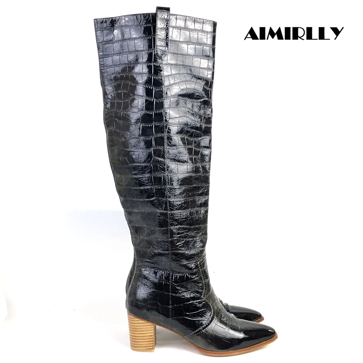 Женские и мужские ботинки унисекс Сапоги выше колена с квадратным носком на