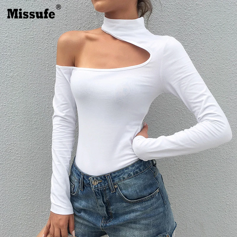 Missufe 2019 осеннее женское Облегающее с открытым плечом боди Асимметричный полый