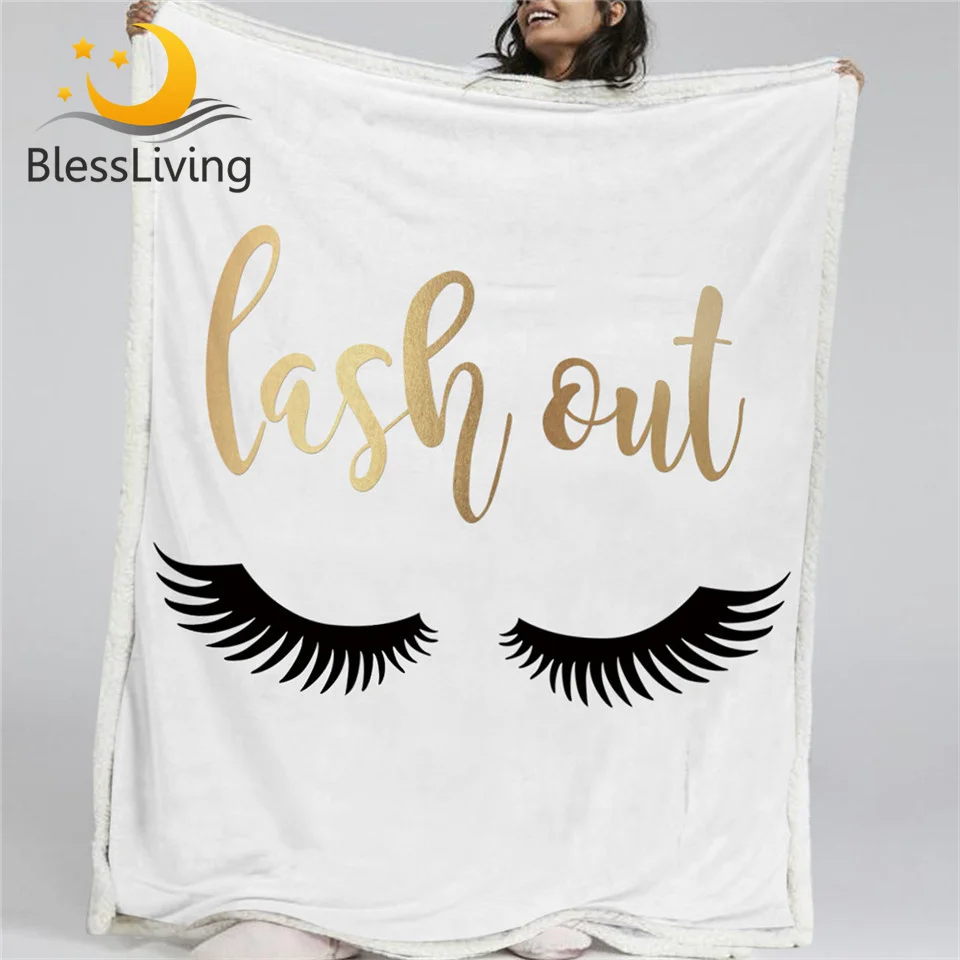 Blesslive одеяло с ресницами золотистого и черного цвета, шерпа, Фланелевое флисовое двустороннее одеяло, милый глаз, кровать, диван, стильные постельные принадлежности, рождественский подарок