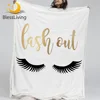 BlessLiving Eyelash Blanket Gold and Black Sherpa Flannel Fleece Reversible Blankets Cute Eyes Pattern Bed Couch Stylish Bedding 1