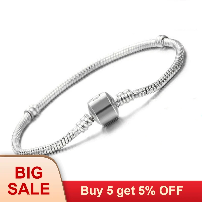 Оригинальные 925 серебряные браслеты с шармами для женщин Длинные 16 23 см из