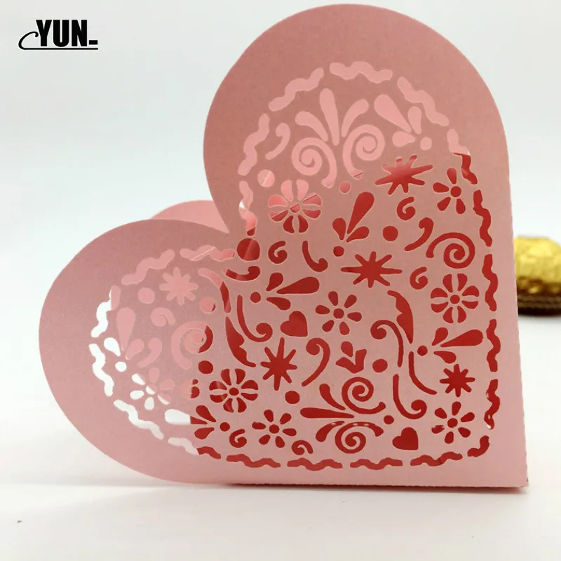 50/10 шт. выдалбливают любящее сердце лазерная резка Бумага конфеты Коробки