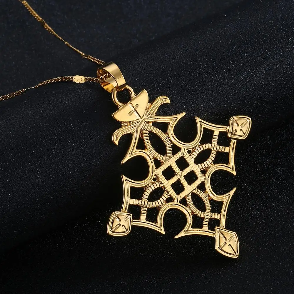 

Ethiopian Gold Color Cross Pendant Necklace for Women Men Cross Chain Jewelry