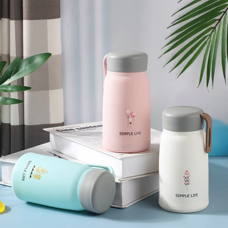 

400ML Cute Creative Glass Water Bottles With Portable Rope Travel Tea Cup Portable Children's Cups Pink Girl Kettle