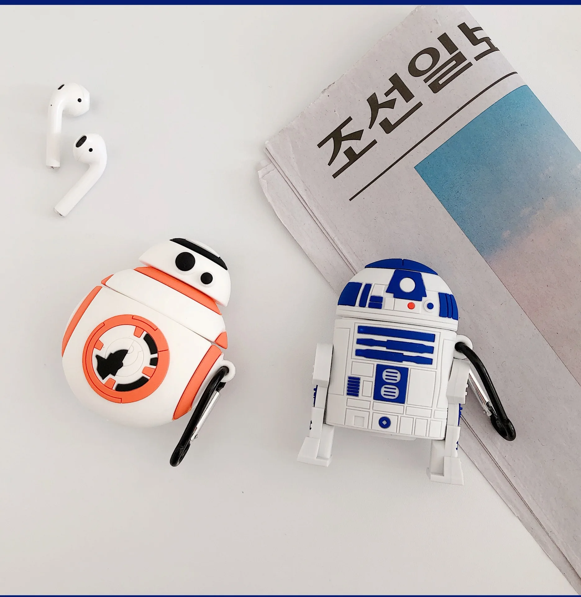 

3D Cute Star R2D2 BB8 Design Earphone Case with Keychain for Airpods Pro Cartoon Robot Style Protective Cover for Airpod 1/2