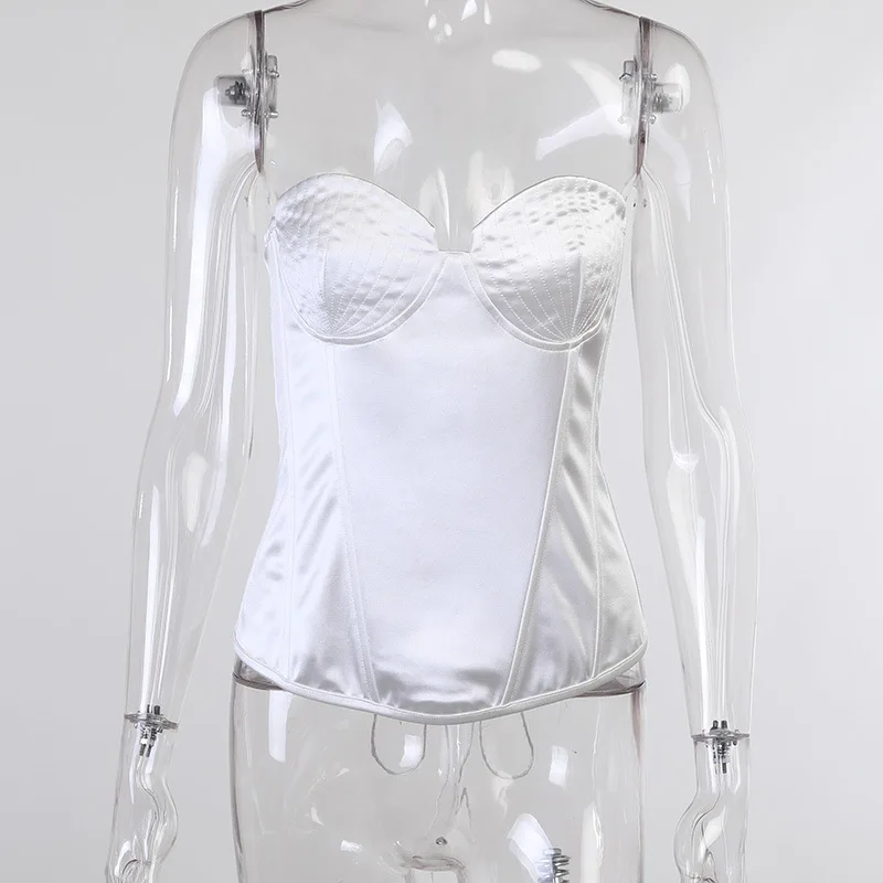 

2021 New Arrivals Summer Fashion Strapless White Solid Bodycon Sexy High Street Women Tops Camis