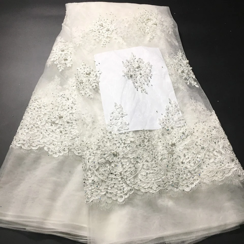 As picture Off White бисерные кружевные ткани африканская кружевная ткань высокое качество кружева с камнями, французские нигерийские кружевные ткани для свадьбы - Цвет: As picture