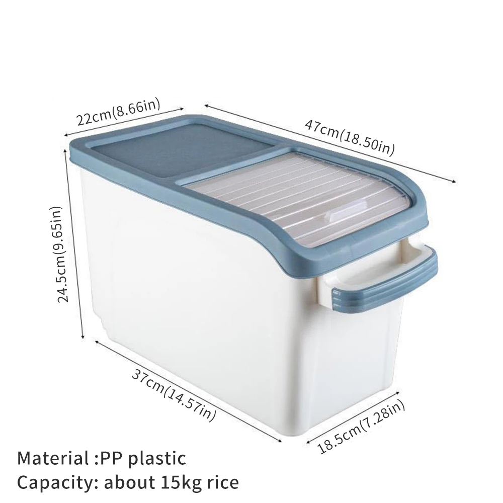

Kitchen Rice Storage Box Moisture-Proof Large Capacity Grain Flour Container With Visible Window Pulley Rice Grain Storage Box