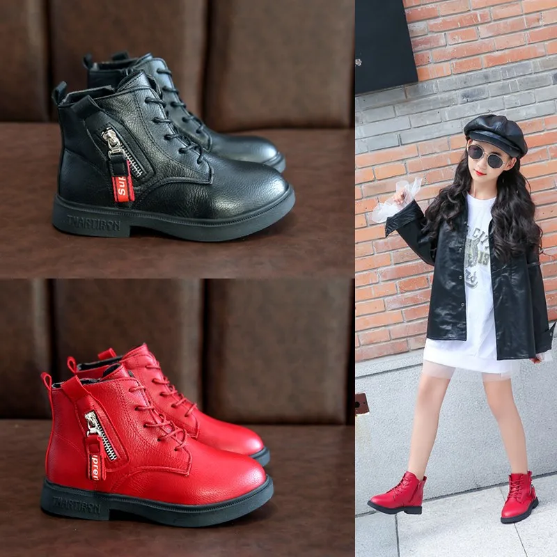 Ботинки для девочек коллекция 2019 года модная Корейская зимняя теплая детская