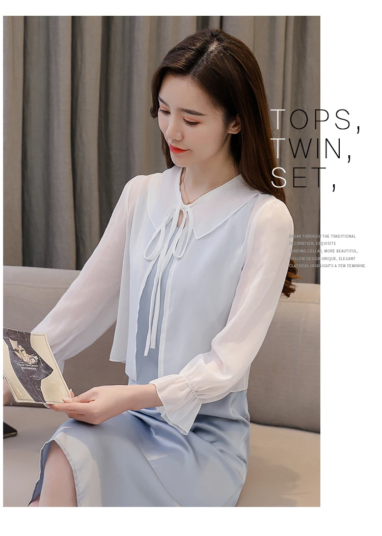 Повседневный Кардиган шифоновая рубашка с бантом и Расклешенным рукавом блузка