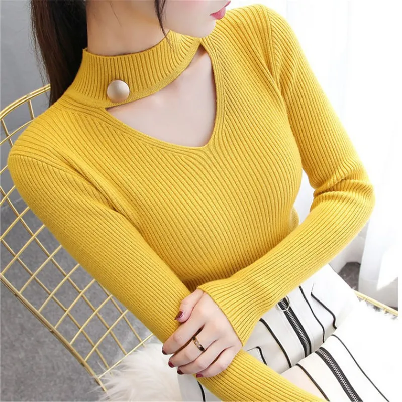 

Vintage Hanging V-Neck Knitwear Tight-fitting Stretch Knit Sweater Ladies Clothes Black Solid Color Bottoming Sweaters Top Trend