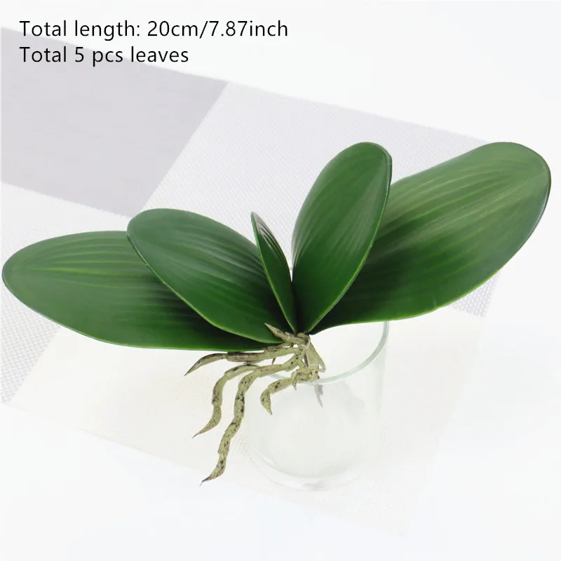 5 leaves 20cm 1 шт. Настоящий сенсорный Искусственный растительный лист phalaenopsis лист PU растение декоративный цветок материал вспомогательный лист домашний сад Рождественский Декор искусственные цветы тычинки цветов статуэтки - Цвет: 5 leaves 20cm