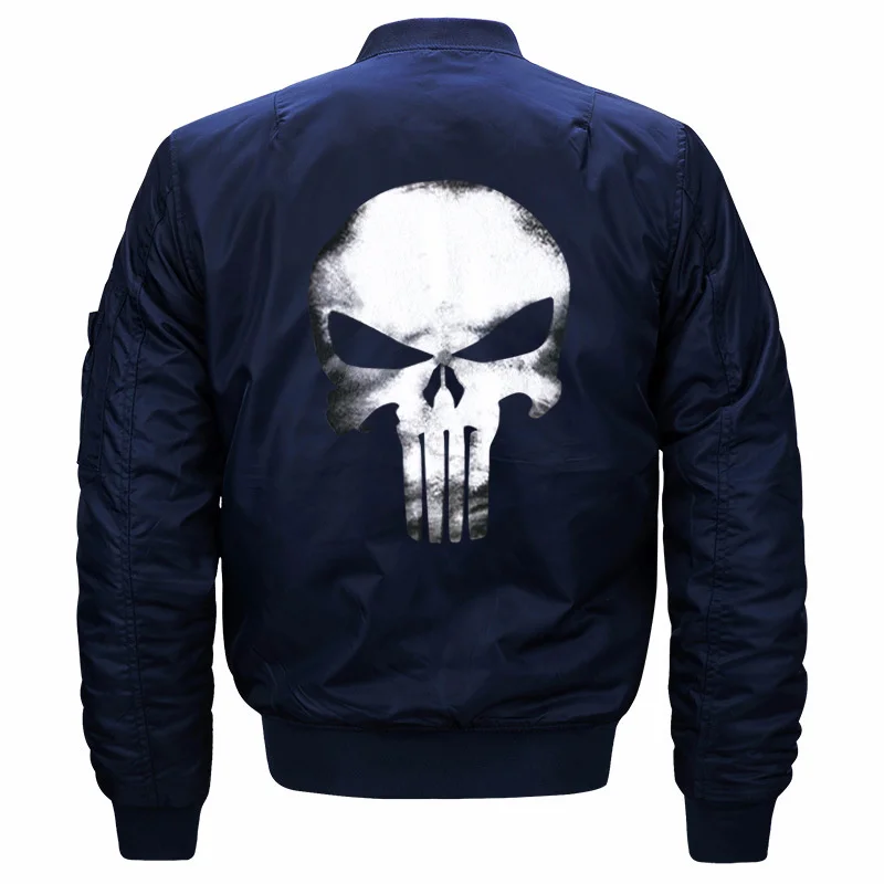 

2021 Men's Jackets Men Autumn Winter Hiphop Skull print Zipper Pilot Jacket New Stand Collar Male Slim Casual Coat Plus size 8XL