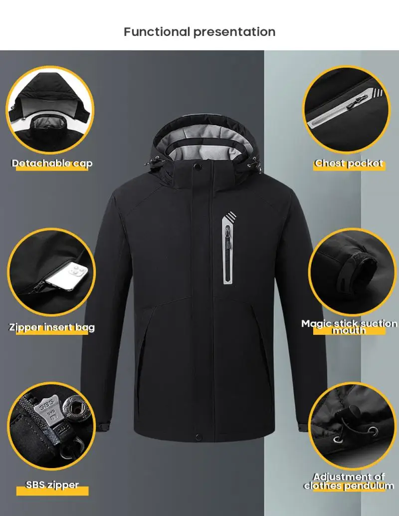 

Men Women Smart Heated Jacket Outdoor Warm washable Men Heating Vest Winter with caps Camping Hiking cycling Hunting Jacket