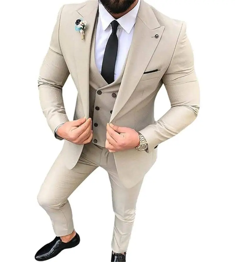 New 3 Piece Slim Fit Suit Mens 2022 Wedding Tuxedos Bridegroom Groomsmen Business Party Prom Blazer(Jacket+Pants+ Tie+Vest） | Мужская