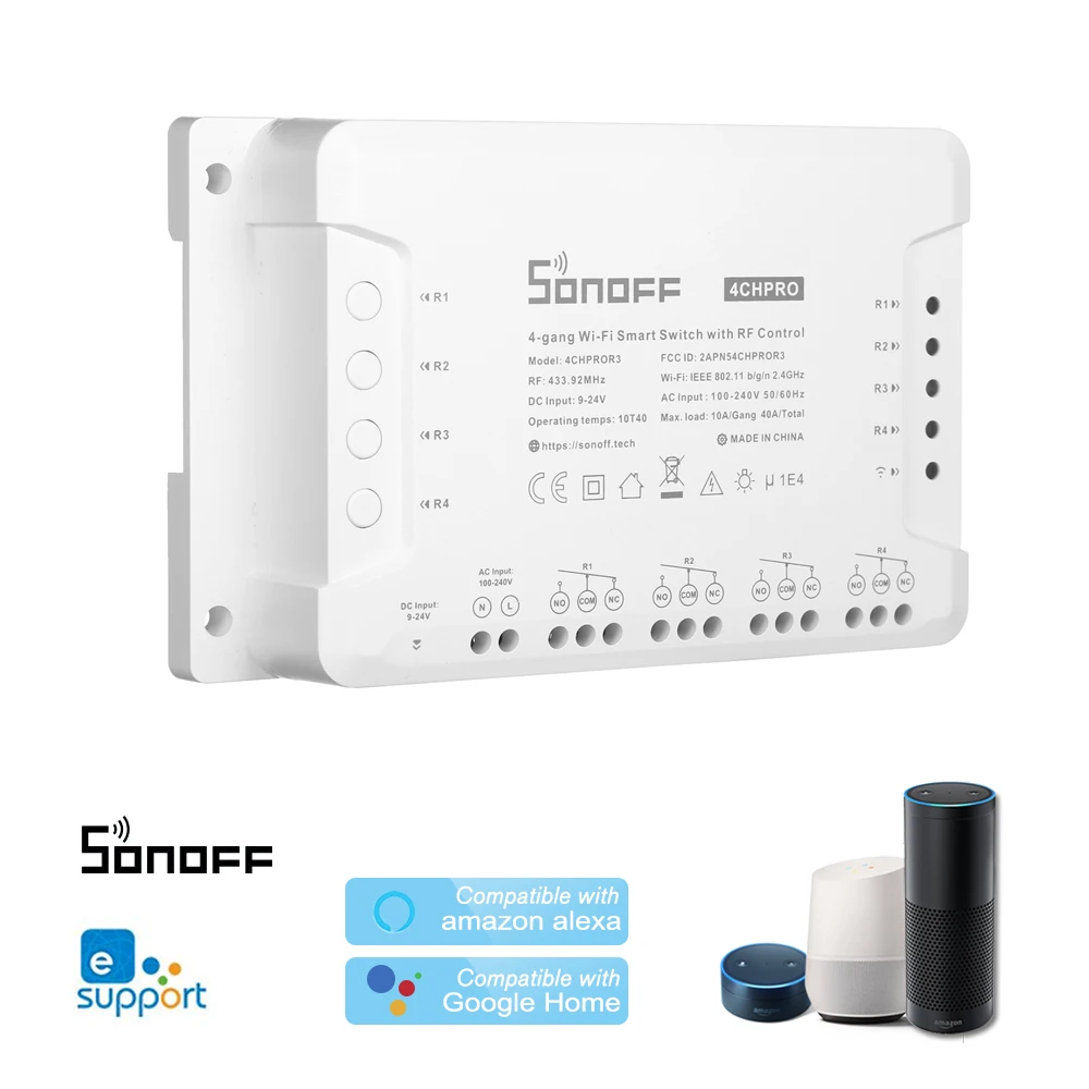 SONOFF 4CH PRO R3 ITEAD RF 433MHz 4 Gang WiFI Switch 3 Working Modes Interlock/Self-Locking/Inching WiFi Smart Home | Электроника