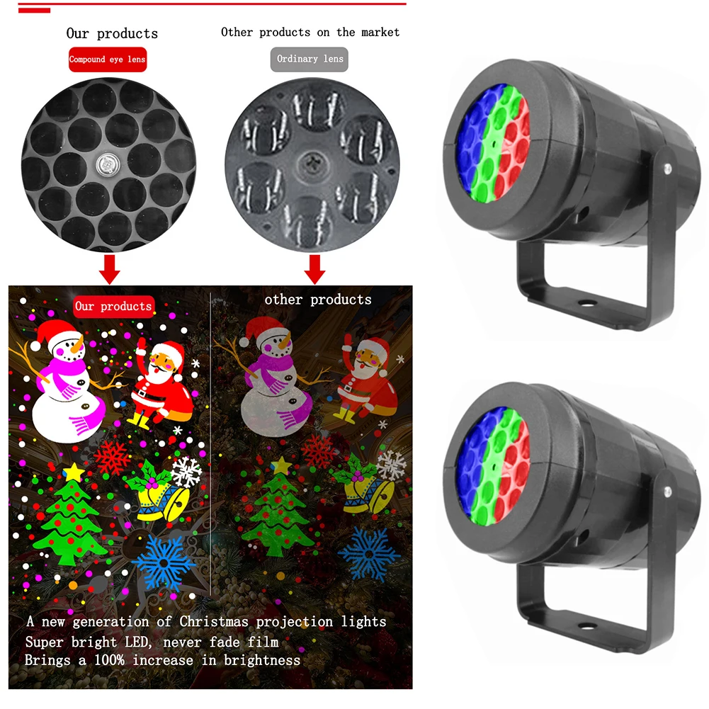 

LED Snowflake Projector Lamp Rotatable Christmas Projection Light Reusable Outdoor Lighting Decorative Colorful for Party Stage