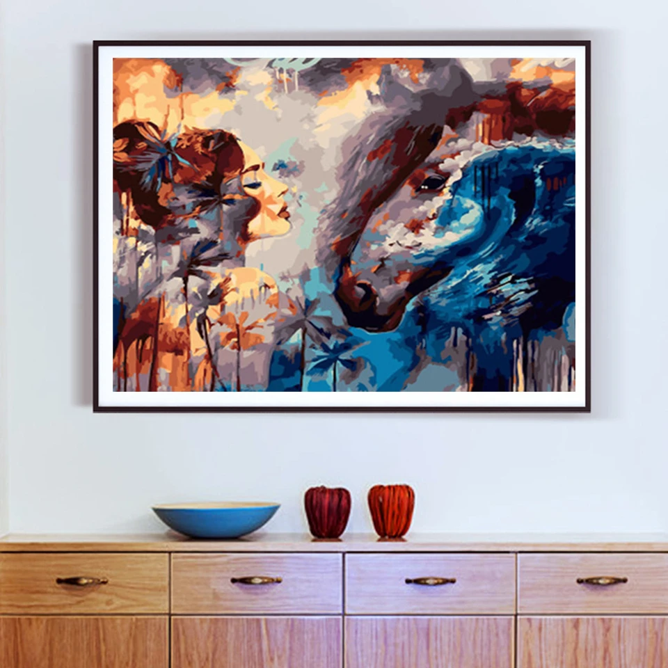 Набор для рисования по номерам на холсте AZQSD девочка тигр уникальный подарок