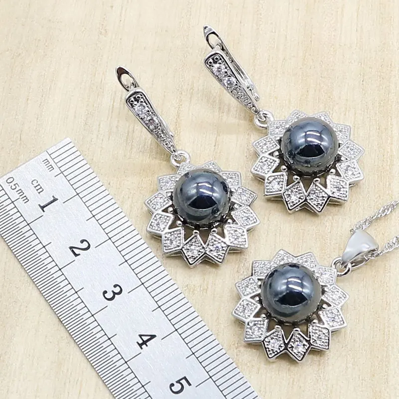 Наборы свадебных украшений серебряного цвета с натуральным черным жемчугом