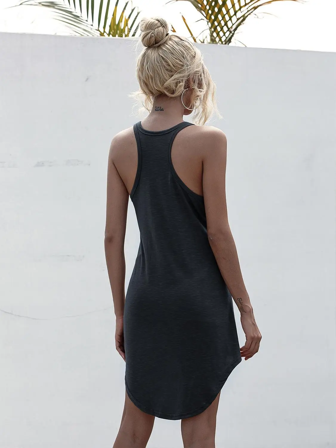 

Solid Casual O-neck Sleeveless Tank Dress Women Loose Off Shoulder Asymmetrical Cotton Mini Dress Summer Streetwear Plus Size