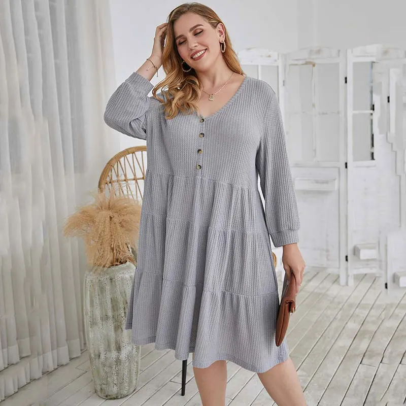 

2020 Autumn Winter Knitted Dress Women Loose Oversized Dress Ladies Long Sleeve Plus Size V Neck Sweater Party Dress Female