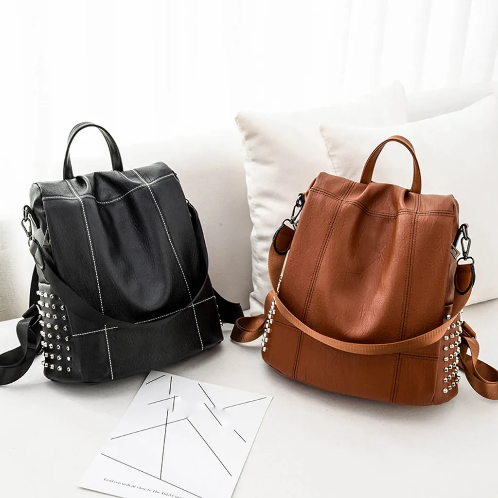 

New High Quality Women Ladies Fashion Rivet Backpack Schoolbag Casual Travel Student Daypack Bags Fast Delivery
