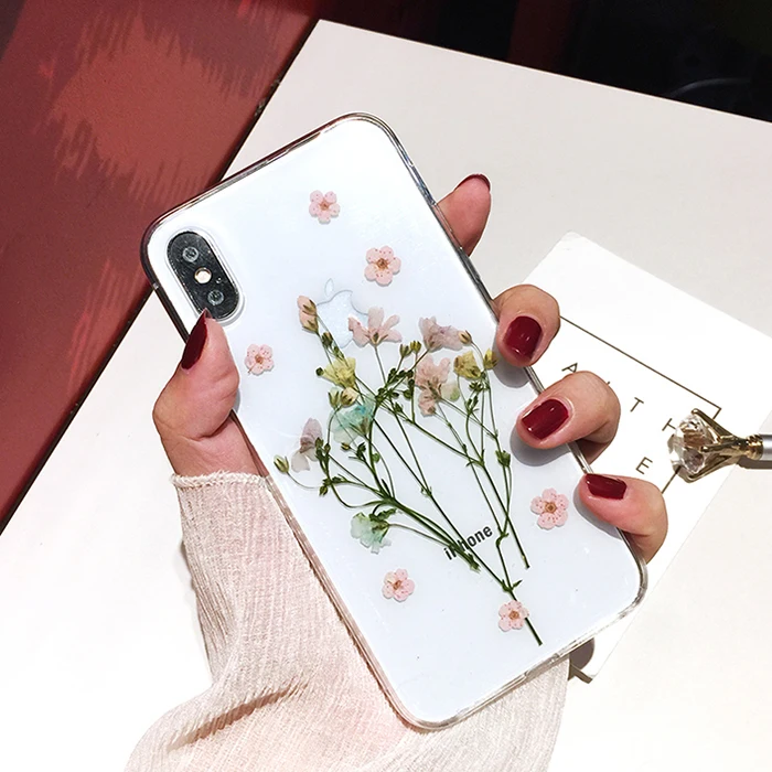 OnePlant настоящий высушенный чехлы с цветочным принтом для iPhone XS чехол для MAX XR ручная работа Прозрачная мягкая задняя крышка для iPhone 6 6S 7 8 Plus X чехол для телефона