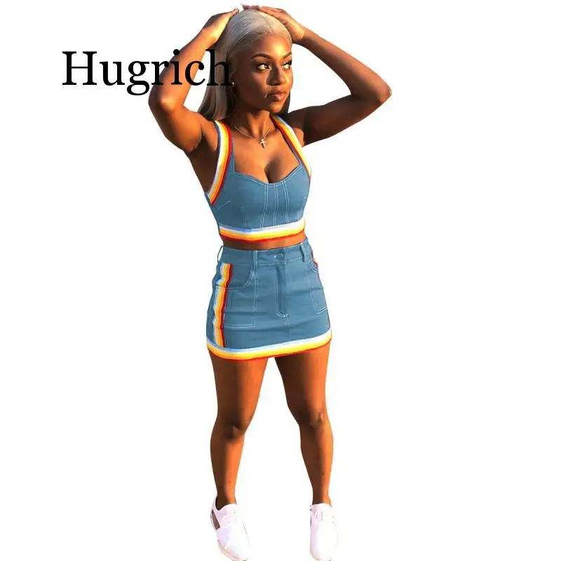 Сексуальный женский комплект из двух предметов летний Джинсовый укороченный топ