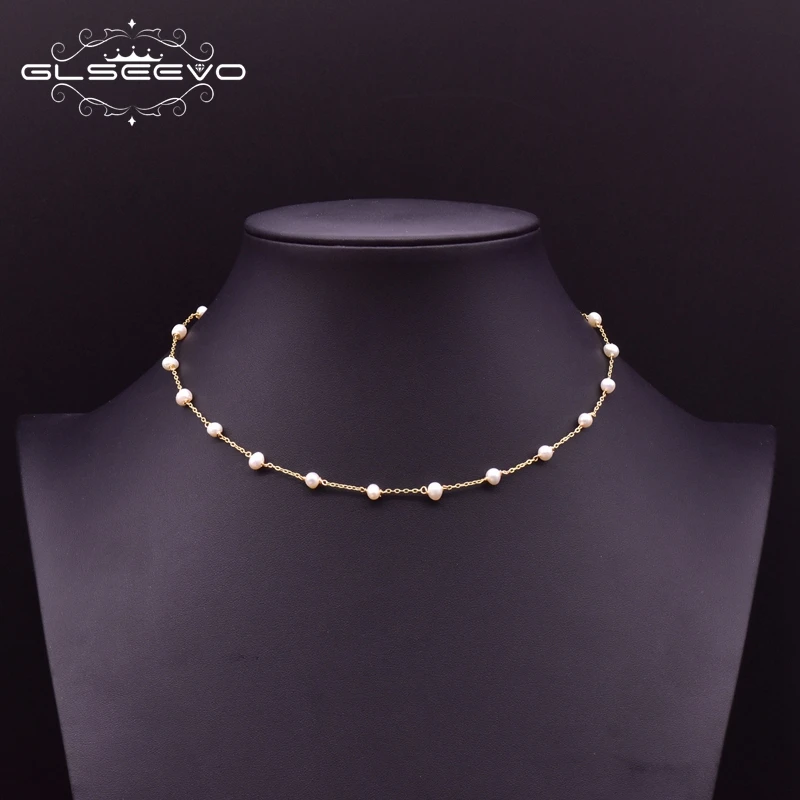 

GLSEEVO Handmade Natural Freshwater White Pearl Choker Necklace For Women Wedding Party Gifts Fashion Chain Jewelry GN0086