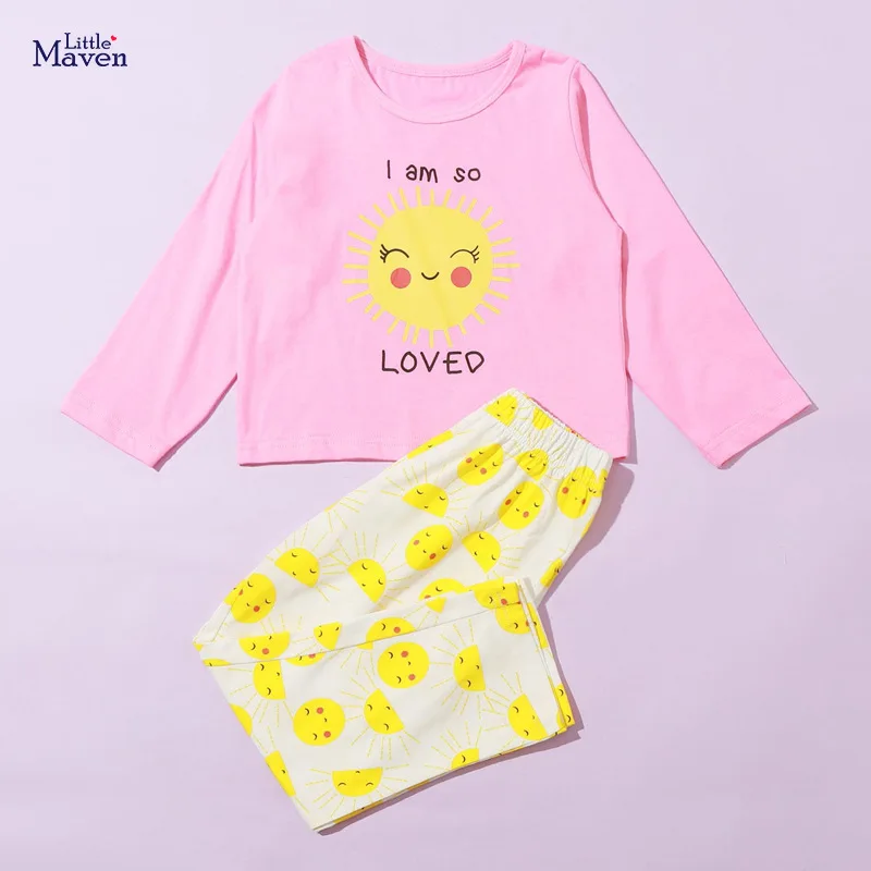 

Little maven Children Night Clothes Baby Girls Pajamas with Little Sun Lovely Cotton Suit Nightwear for Kids