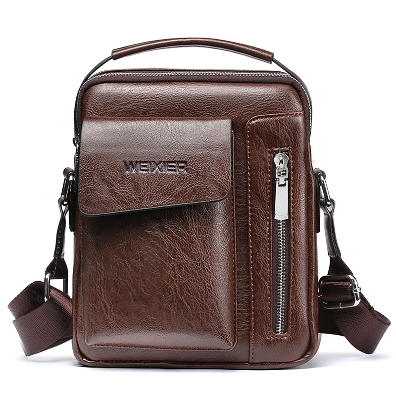 Dark Brown Повседневная мужская кожаная сумка, винтажный деловой портфель, сумка на плечо, мужская сумка-мессенджер, прочная дорожная сумка через плечо, мужская сумка - Цвет: Dark Brown