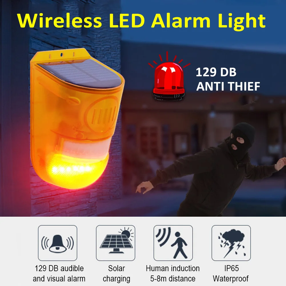 

Wireless LED Alarm Light Farm Home Safety Garden Motion Sensor IP65 Waterproof Patio Warning Lamp Outdoor Solar Powered Security