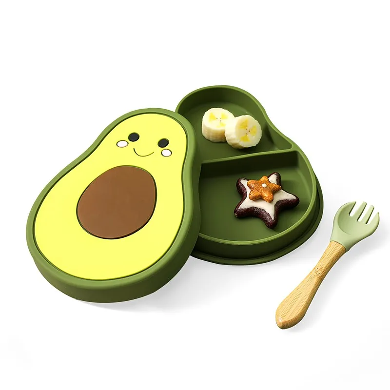 Silicone Baby Dishes Suction Plate Avocado Children Feeding Plate Non-Slip Training Tableware Baby Food Feeding Bowl For Kids