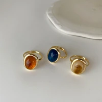 allnewme french retro multicolor oval resin charm rings for women femme gold color metal adjustable ring statement accessories