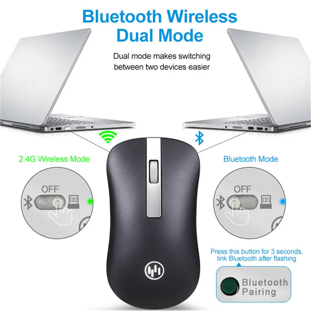 Беспроводная перезаряжаемая мышь с Bluetooth, эргономичная компьютерная мышь, бесшумная мини-мышь Mause, 2,4 ГГц, USB оптическая мышь для ноутбука