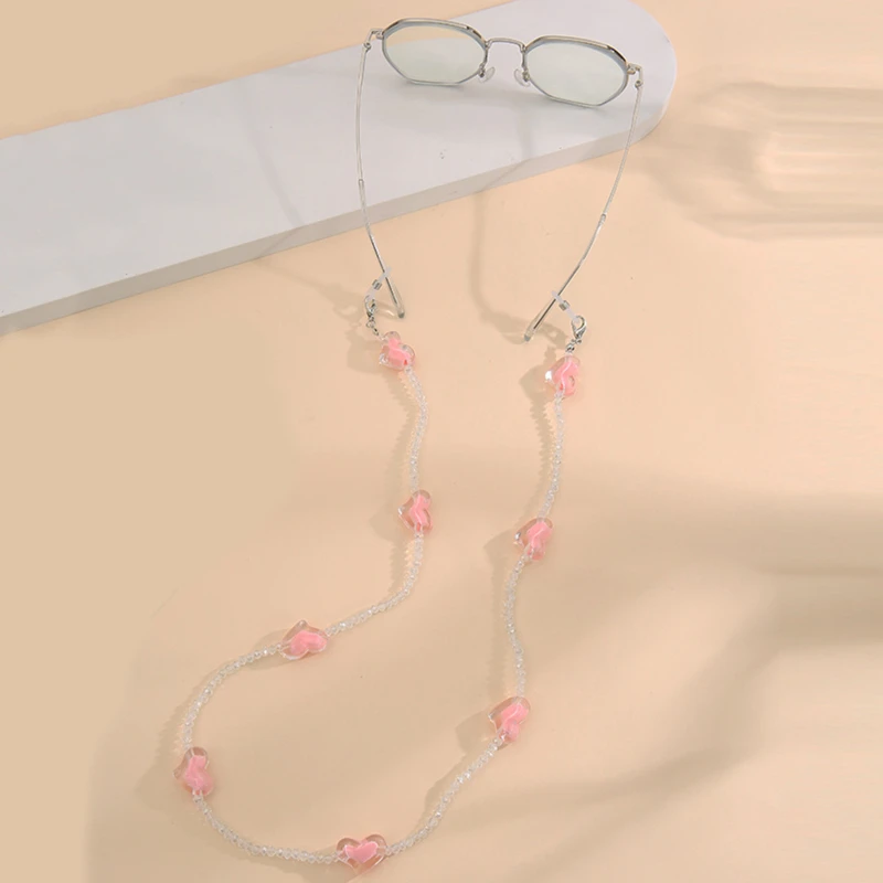 

Fashion Sunglasses Chain Bead Chain Love Heart Pink Crystal Romantic Transparent Mask Chain Women Necklace Lanyard Jewelry