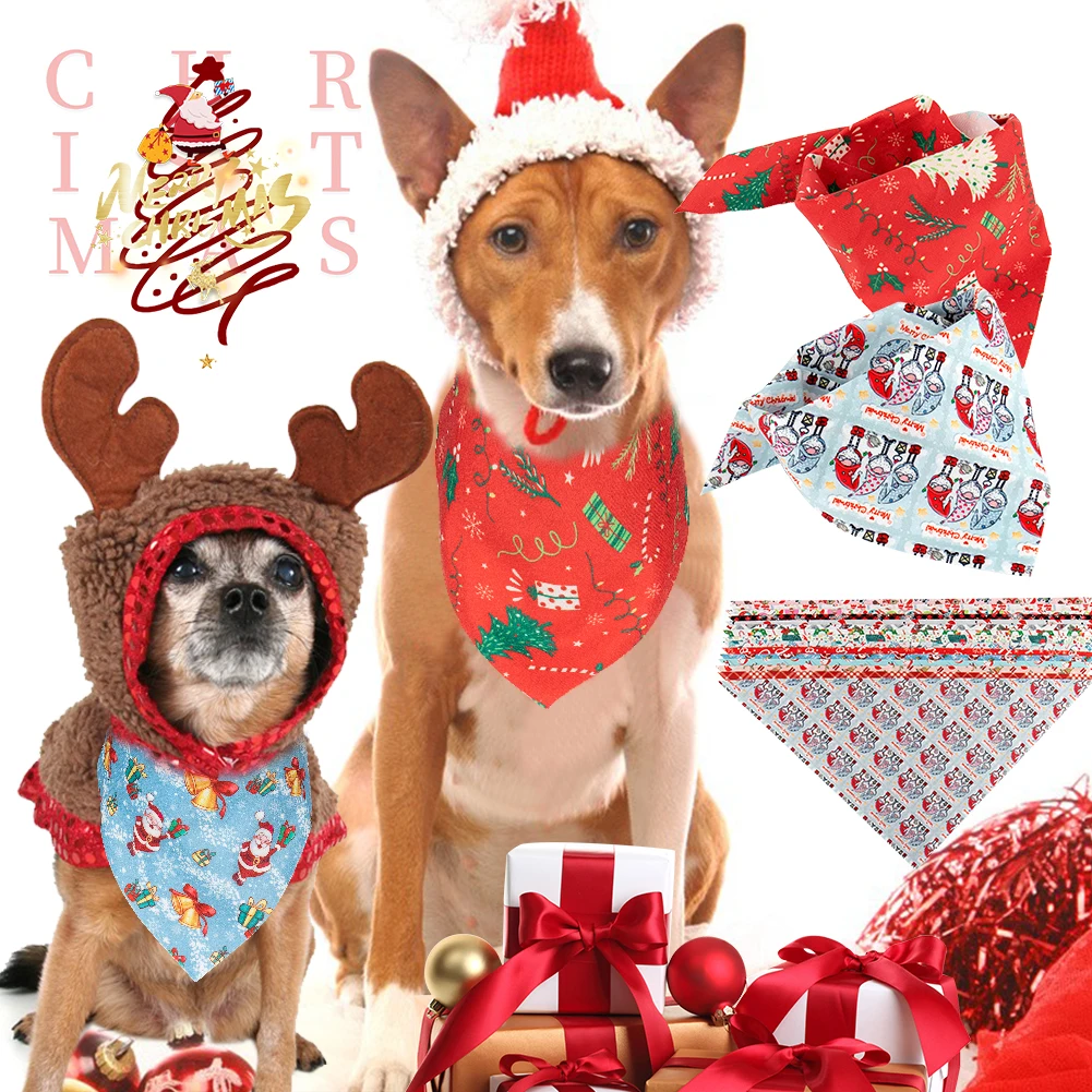 

Washable Christmas Pet Scarves Pet Neckerchief Saliva Towel Triangle Scarf Bibs Scarf Gift Xmas Decor Santa Claus Print For Dogs